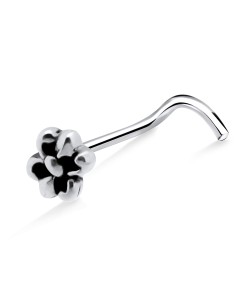 Flower Silver Curved Nose Stud NSKB-1025